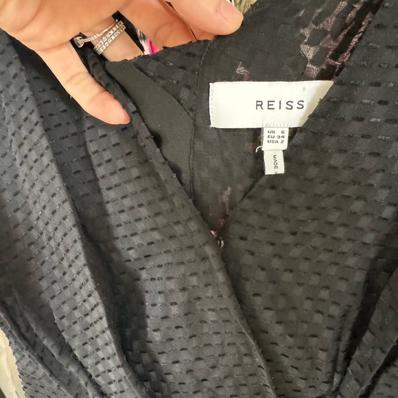 Reiss | Leonora Draped Silk Textured Mini Dress in Black Lace Detail Hidden Zip - Picture 6 of 9